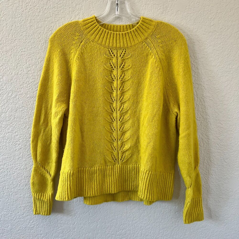 Loft Womens Heritage Fisherman Cable Knit Boho Artsy Statement Yellow Sweater S